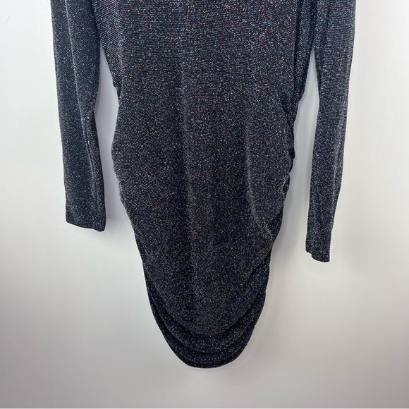 LEITH Shimmer Ruched Mini Dress in Black Multi - Picture 9 of 12
